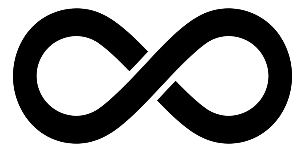 infinity symbol icon, mathematical sign for endlessness, black vector graphic