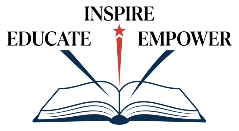 Open Book with Inspire Educate Empower Typography and Star Icon