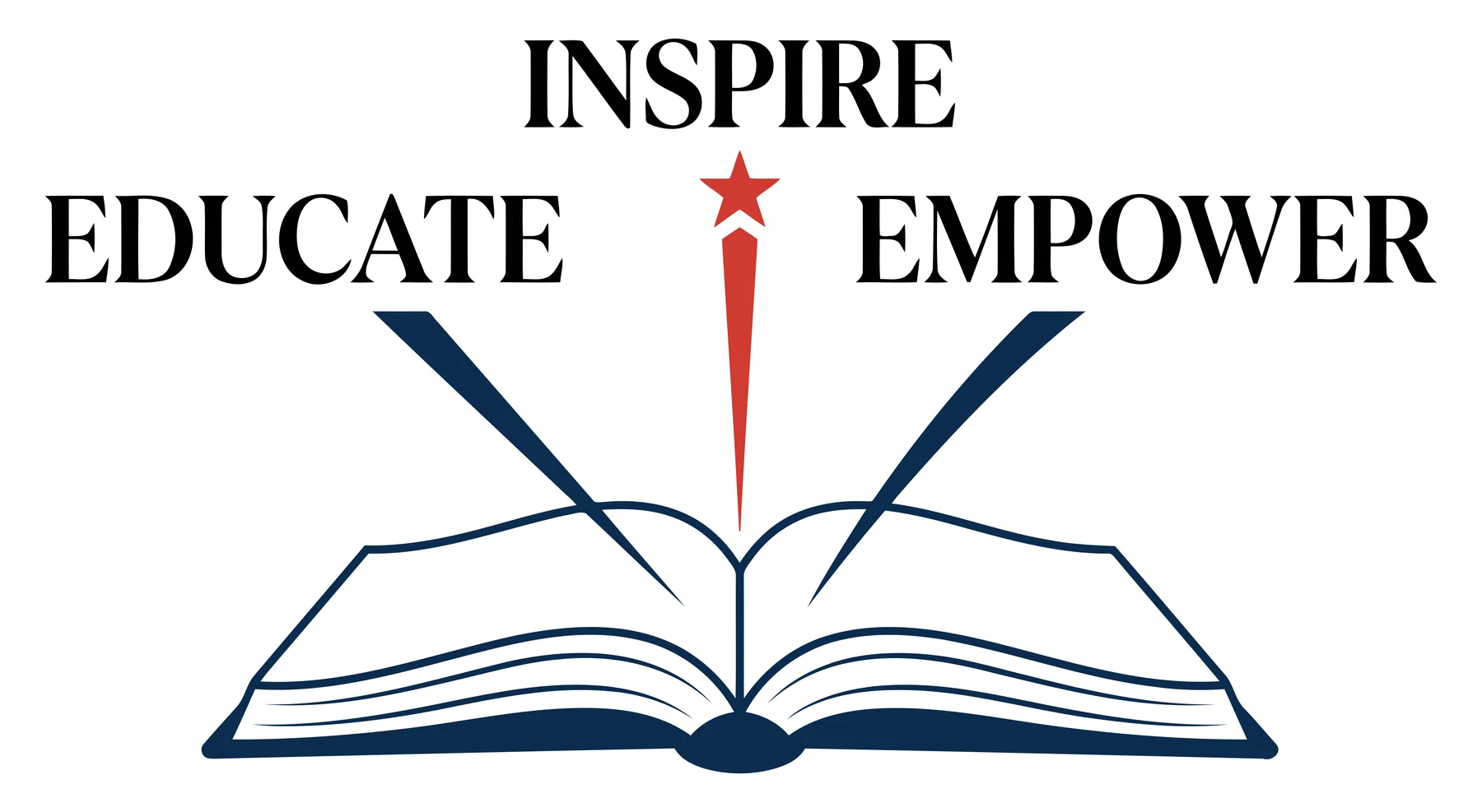 Open Book with Inspire Educate Empower Typography and Star Icon