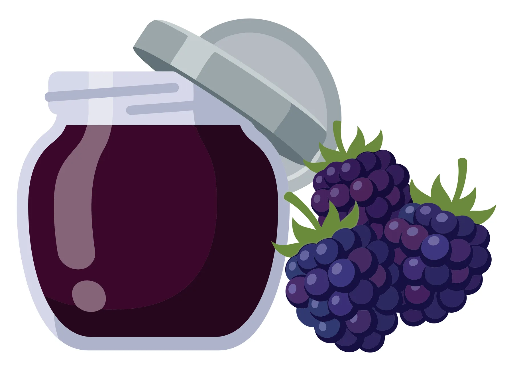 jar of blackberry jam with fresh ripe berries isolated on white background