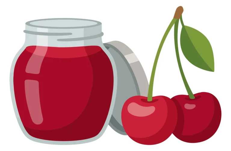jar of cherry jam with fresh cherries next to it