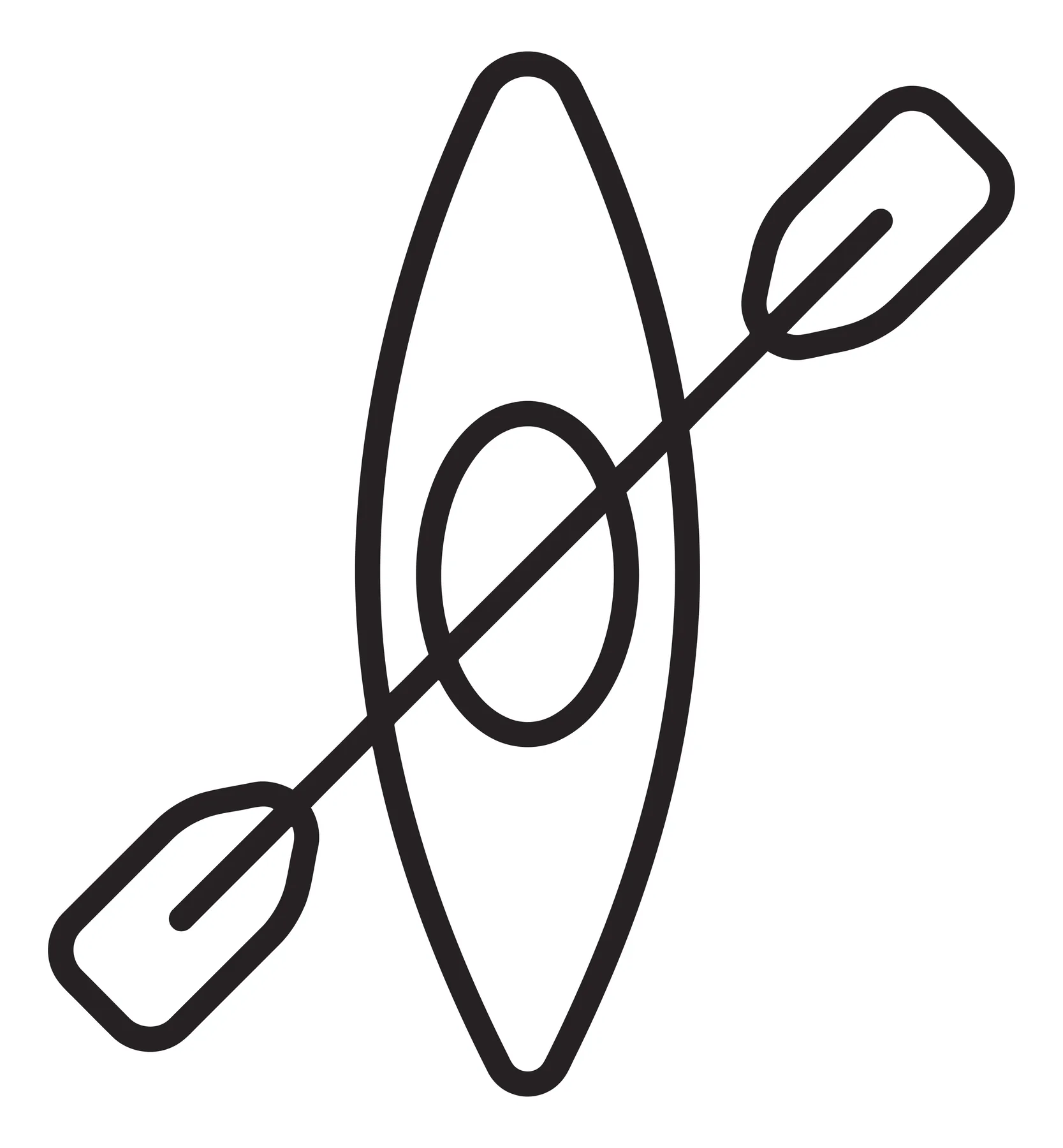 Minimalist Kayak and Paddle Line Art Icon
