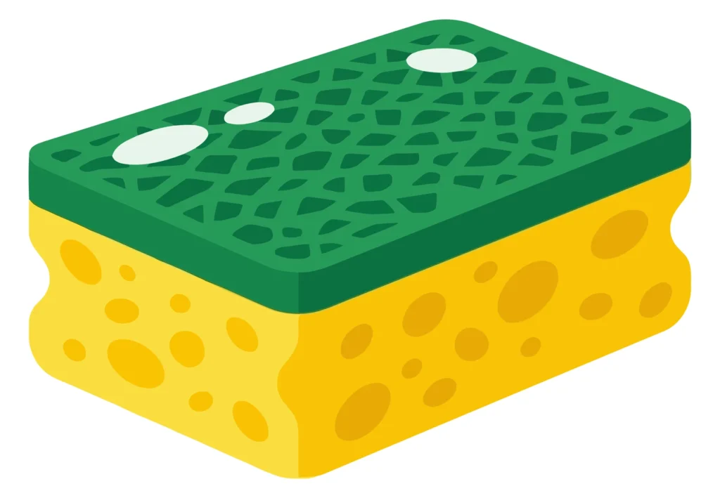 kitchen sponge with green abrasive side and yellow foam side