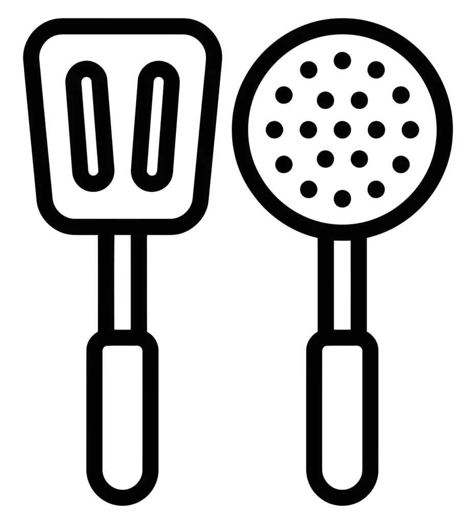kitchen utensils icon set, spatula and skimmer, cooking tools