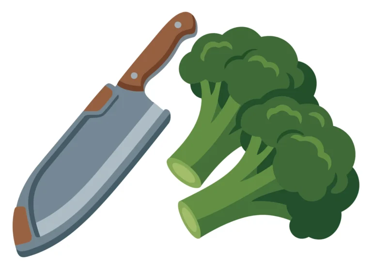knife and broccoli florets