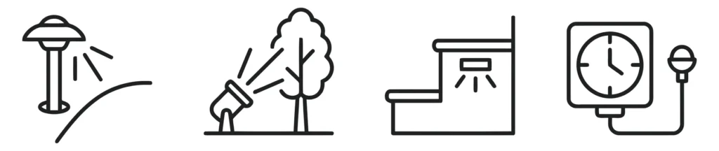 landscape lighting and smart timer icons set vector illustration