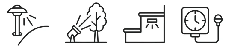 landscape lighting and smart timer icons set vector illustration