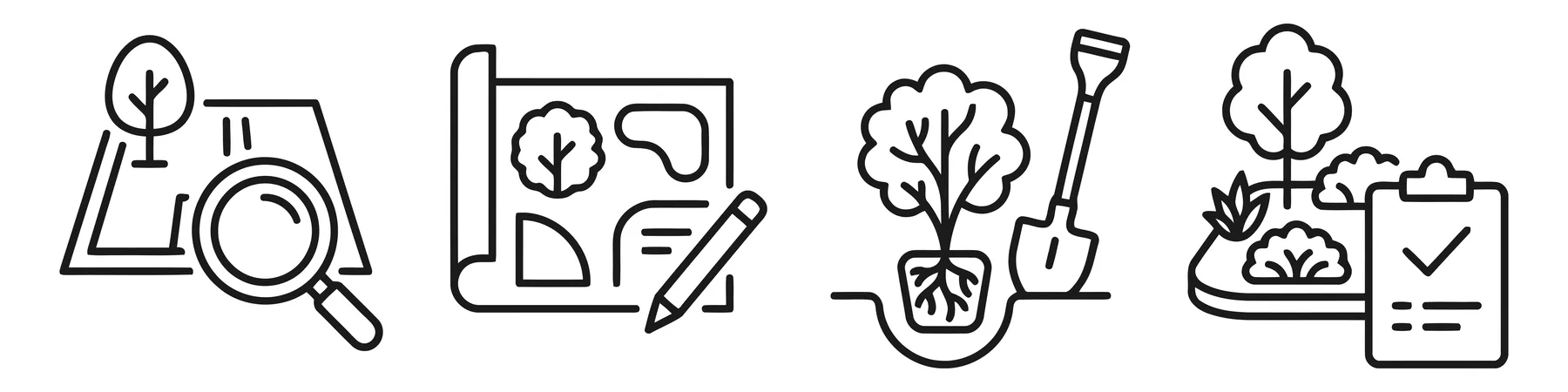 Landscaping and Gardening Service Icons in Linear Style