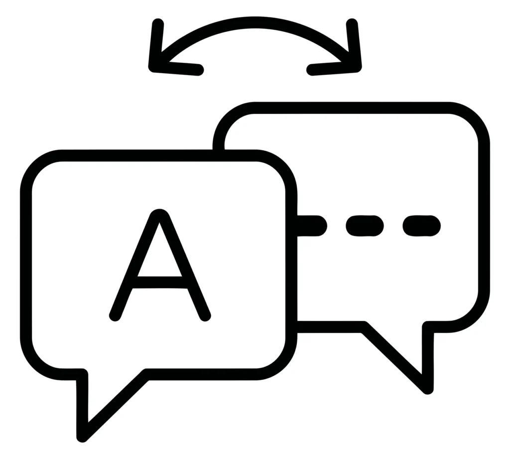 language translation icon, speech bubbles with letter a and dots, vector illustration