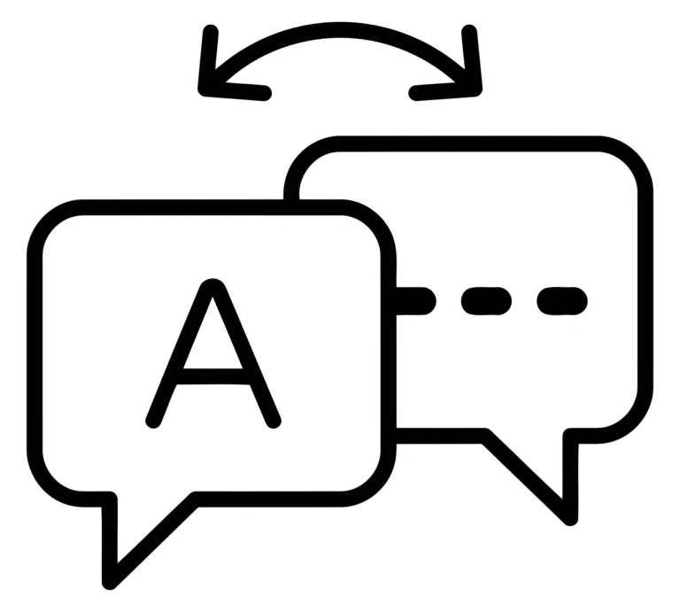 language translation icon, speech bubbles with letter a and dots, vector illustration