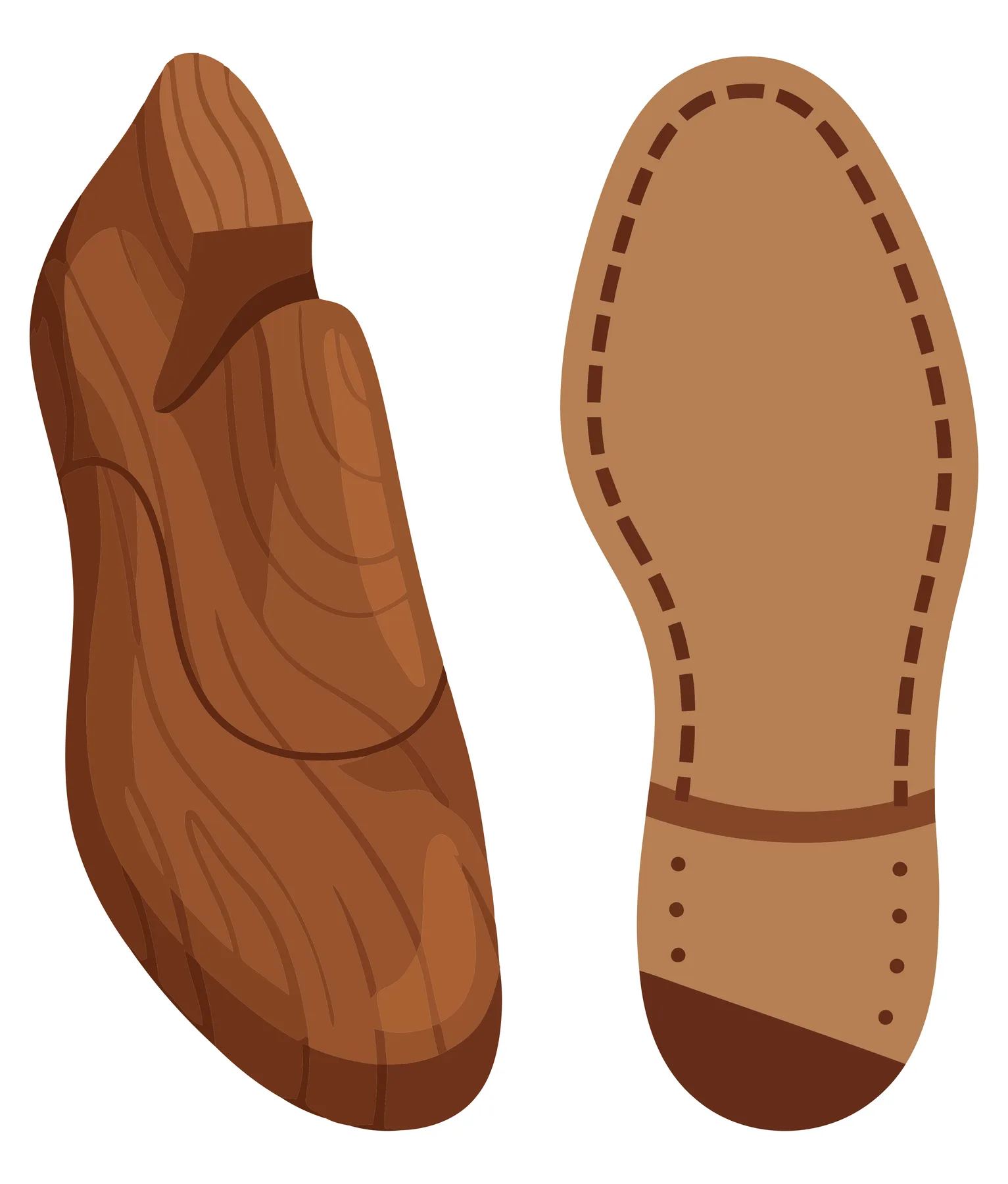 Brown leather shoe and sole vector illustration