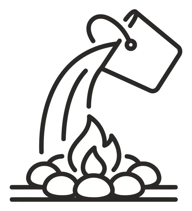 Line Art Icon of Bucket Pouring Water on Campfire