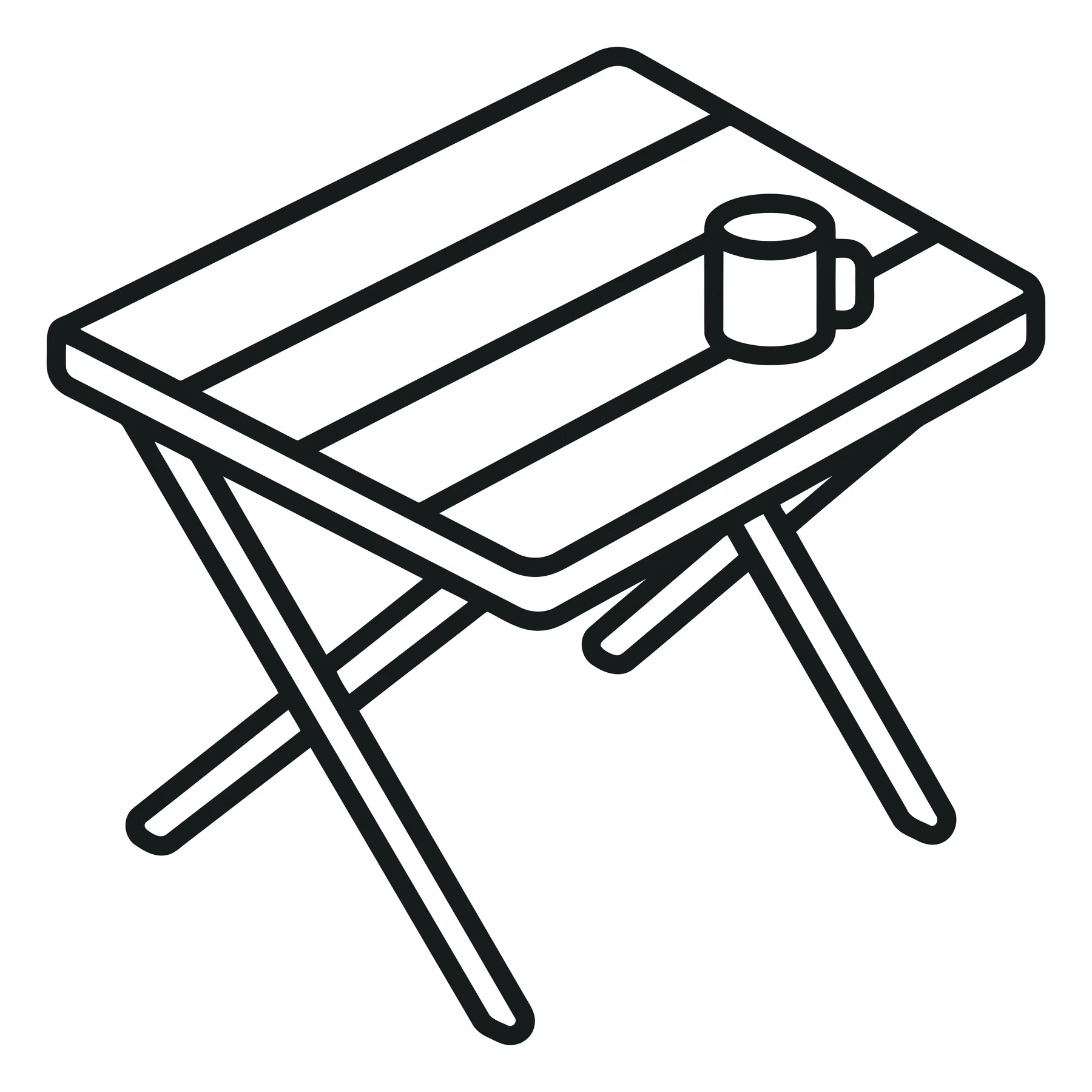 Folding Camping Table with Mug Line Art Icon