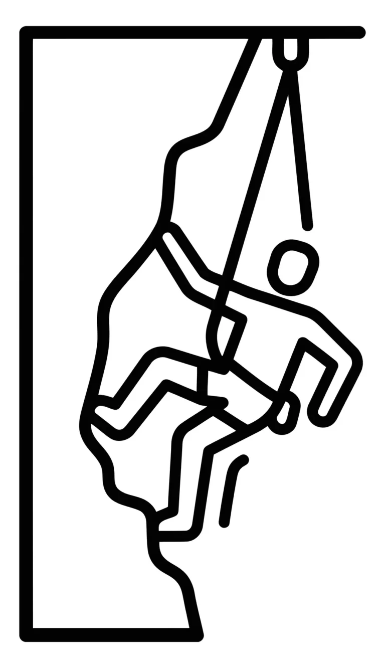 Minimalist Line Art Icon of Rock Climber on Cliff