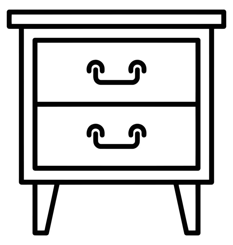 Minimalist Line Art Icon of a Two Drawer Nightstand