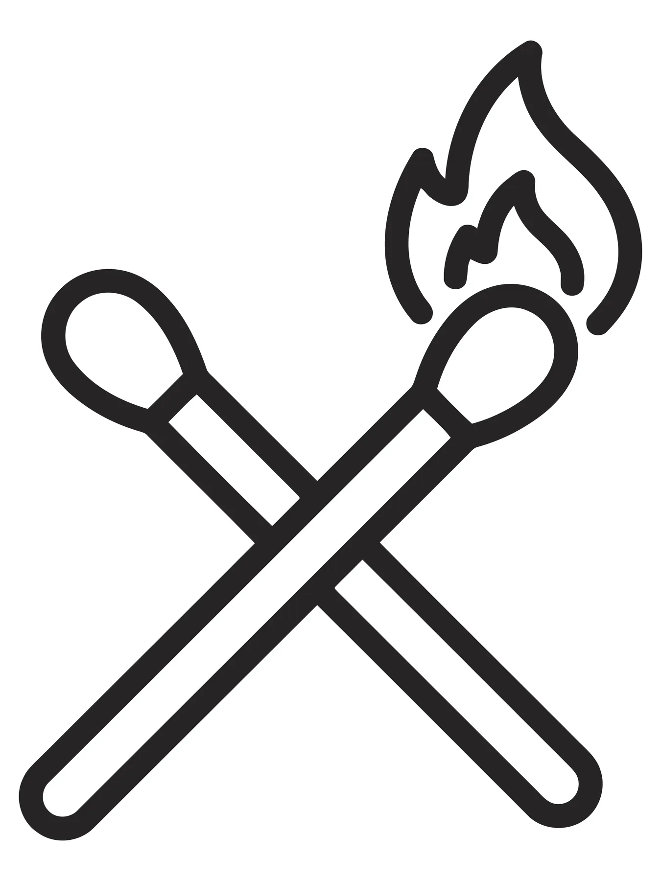 Crossed Matches with Lit Flame Line Art Icon