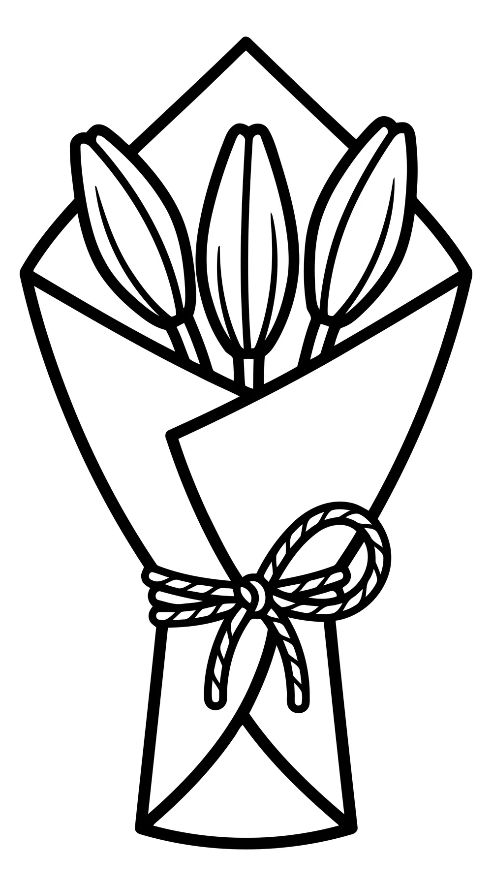 Minimalist Line Art Bouquet of Three Tulips in Wrapped Paper