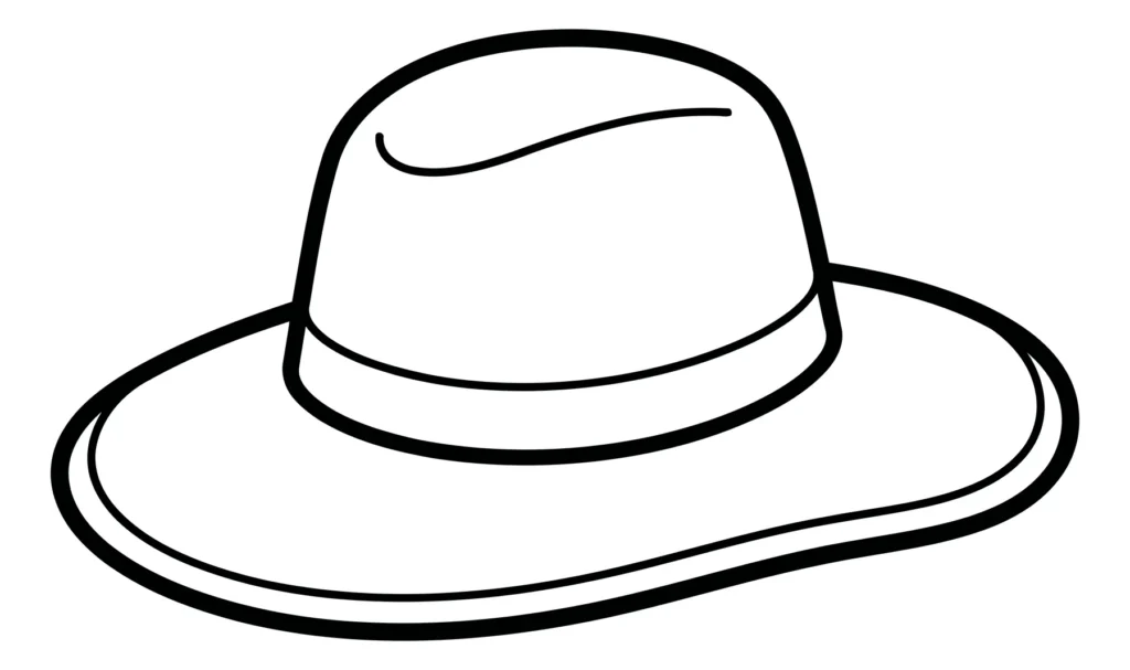 line art illustration of a classic fedora hat