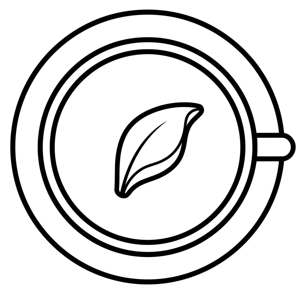 line art illustration of a single leaf floating in a cup
