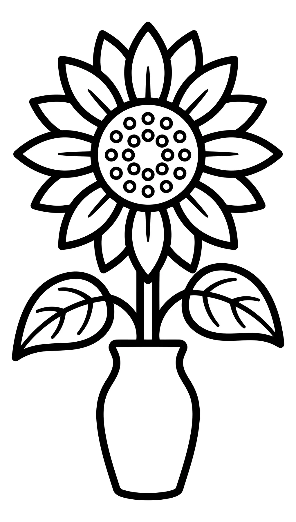 Black and white line art of a sunflower in a vase