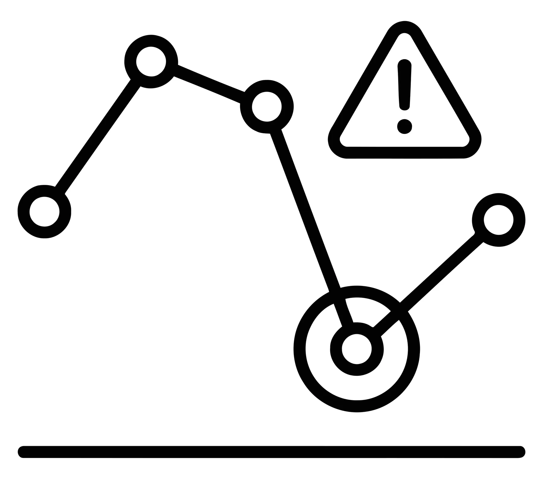 Line chart icon with warning sign for data analysis