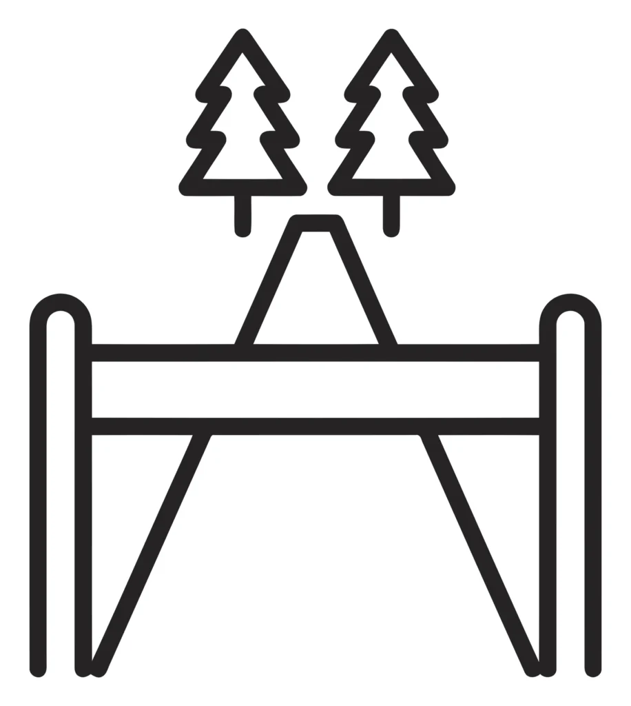 line icon of a mountain landscape with pine trees