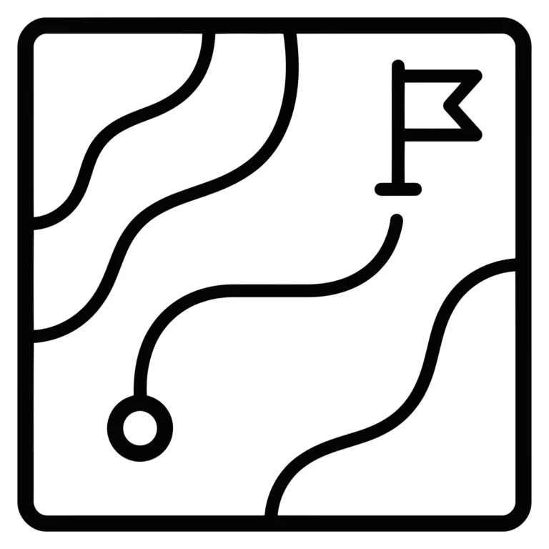 line icon of a path with a destination flag, representing navigation, route planning, or a journey concept