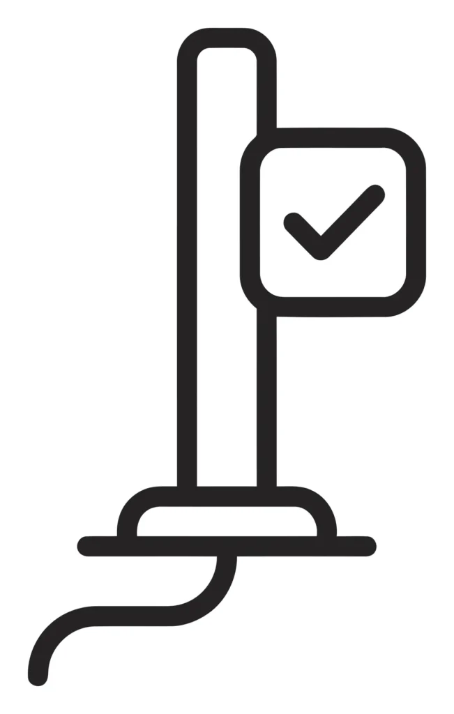 line icon of a standing pole or sensor with a checkmark symbol indicating verified or installed status