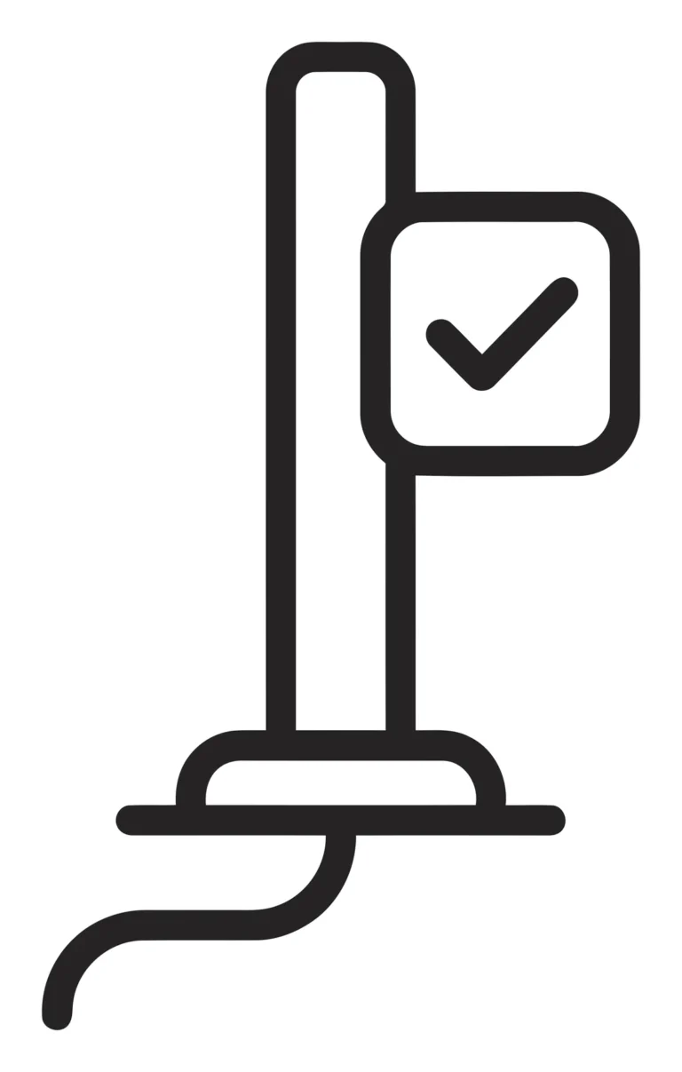 line icon of a standing pole or sensor with a checkmark symbol indicating verified or installed status