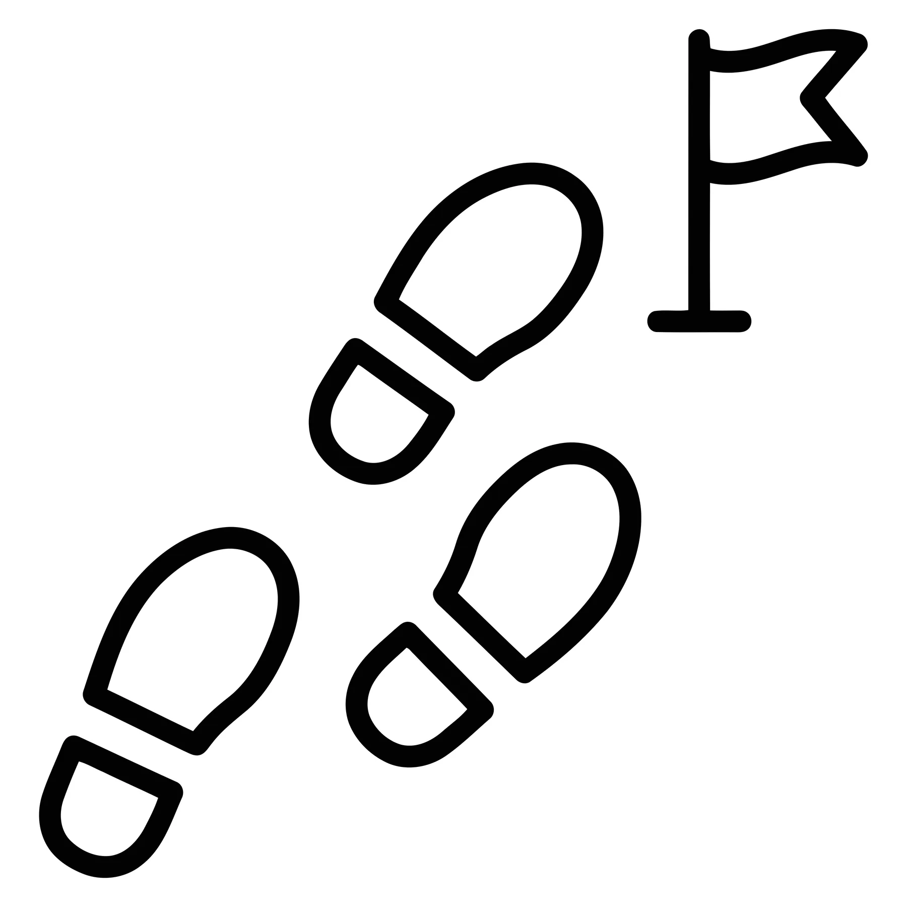 Footprints Leading to a Flag Icon in Line Art Style
