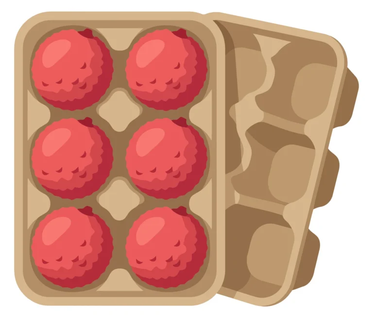 litchi fruits packed in cardboard container isolated on white background