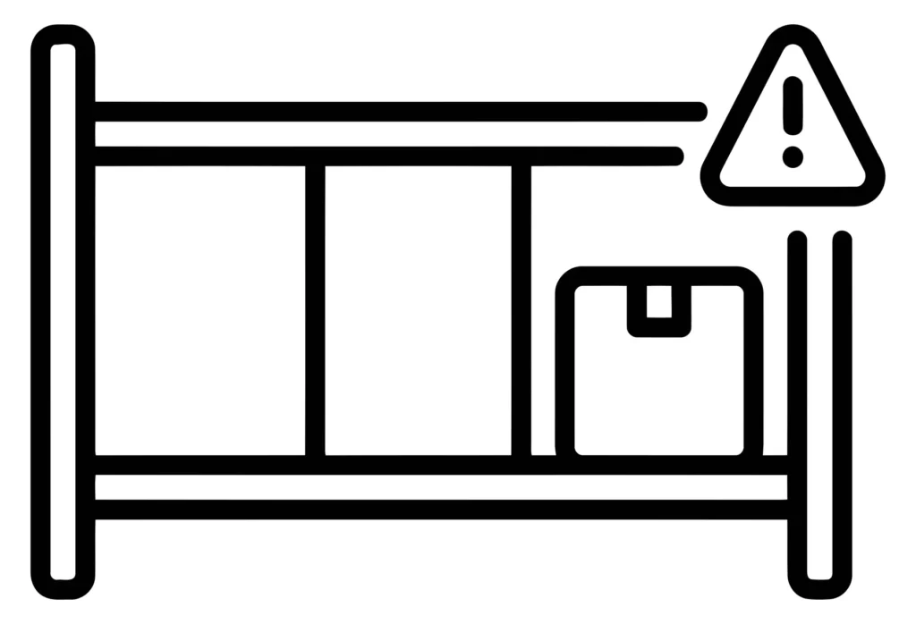 low stock alert icon with shelf and warning sign