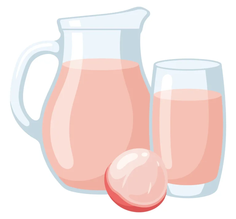 lychee juice in a glass pitcher and cup with a peeled fruit vector illustration isolated on white background