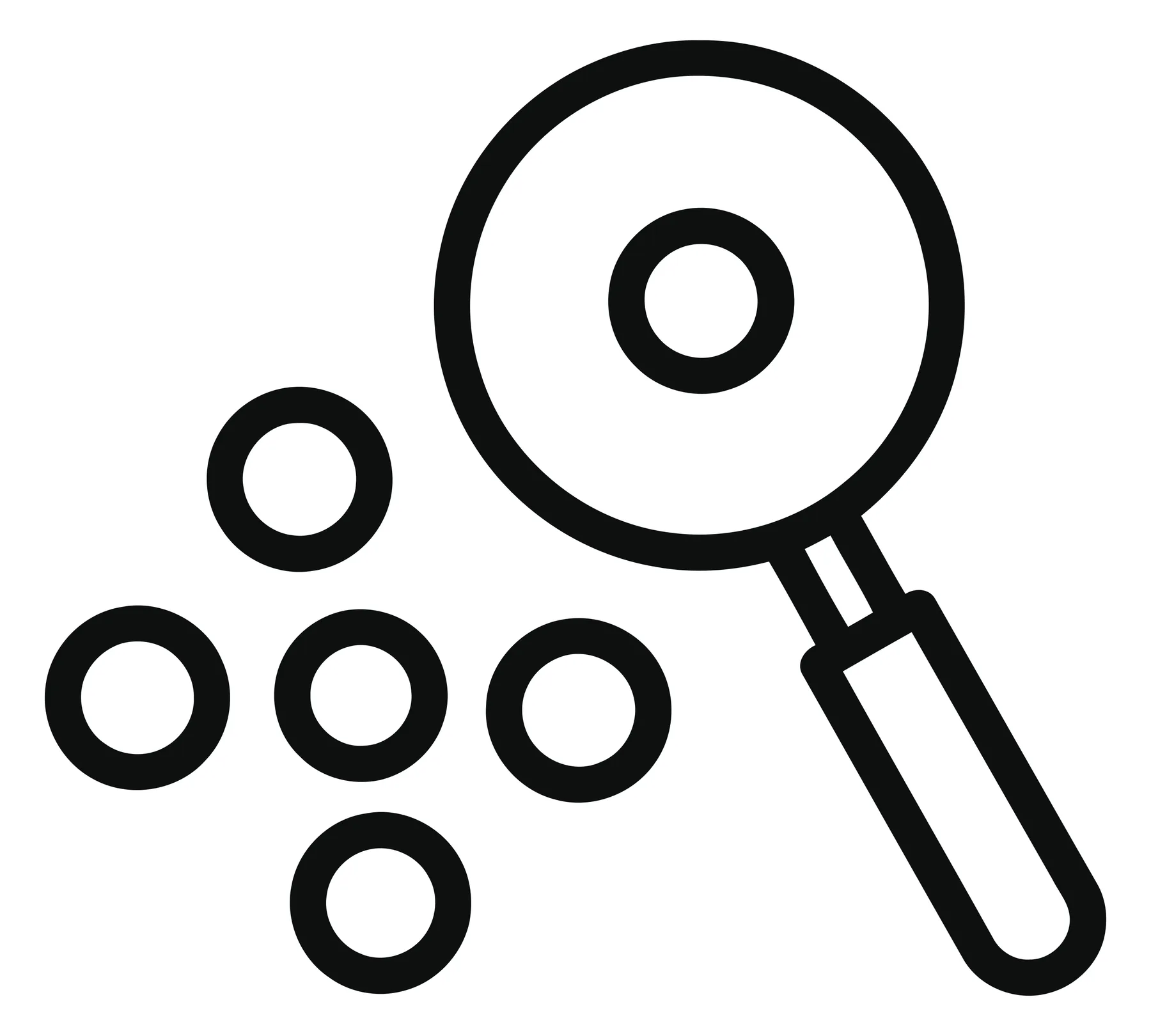 Magnifying Glass Over Circles Icon for Data Analysis