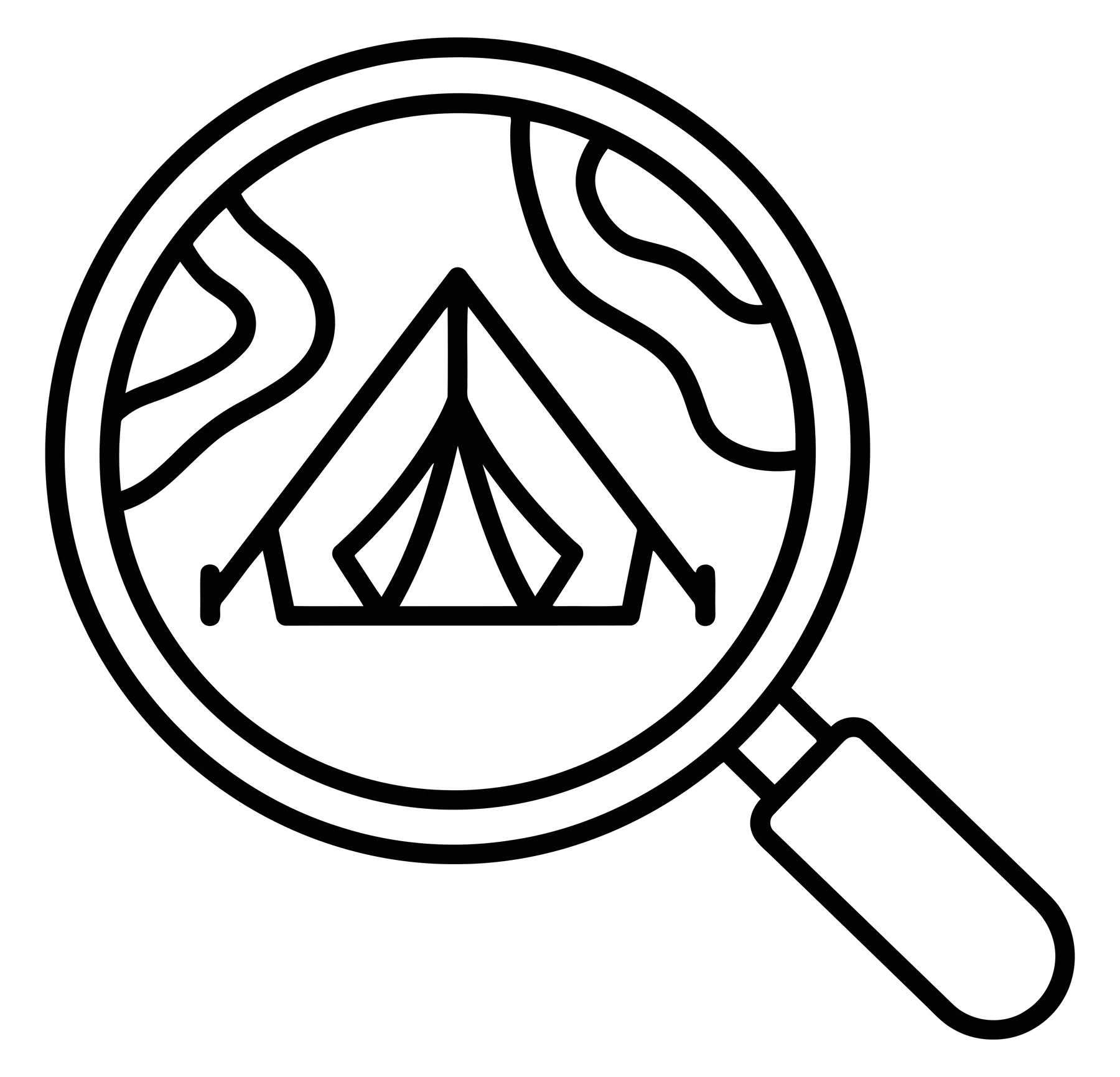 Magnifying Glass Over Contour Map with Tent Icon Vector