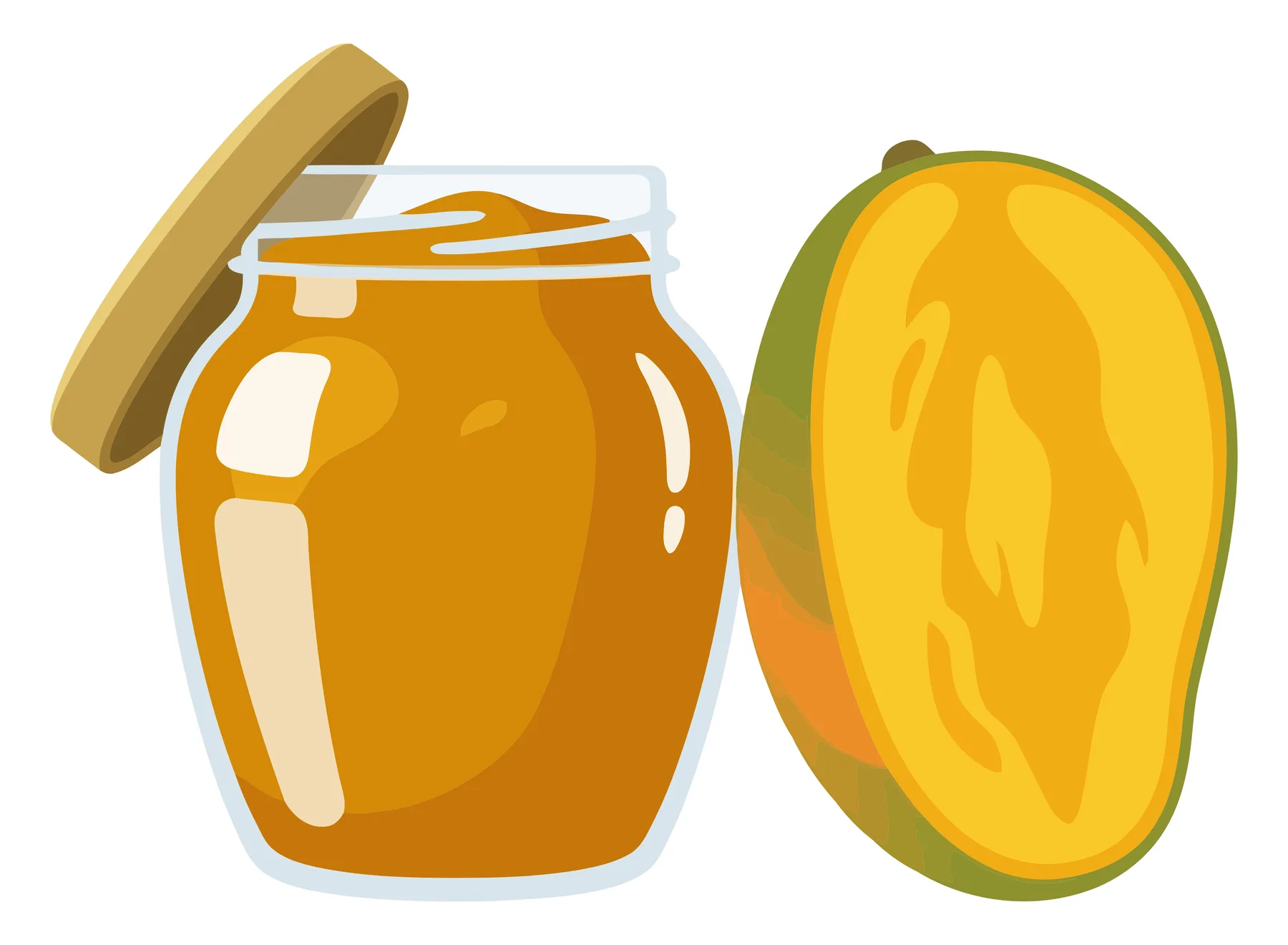 mango jam in jar with a slice of mango isolated on white background