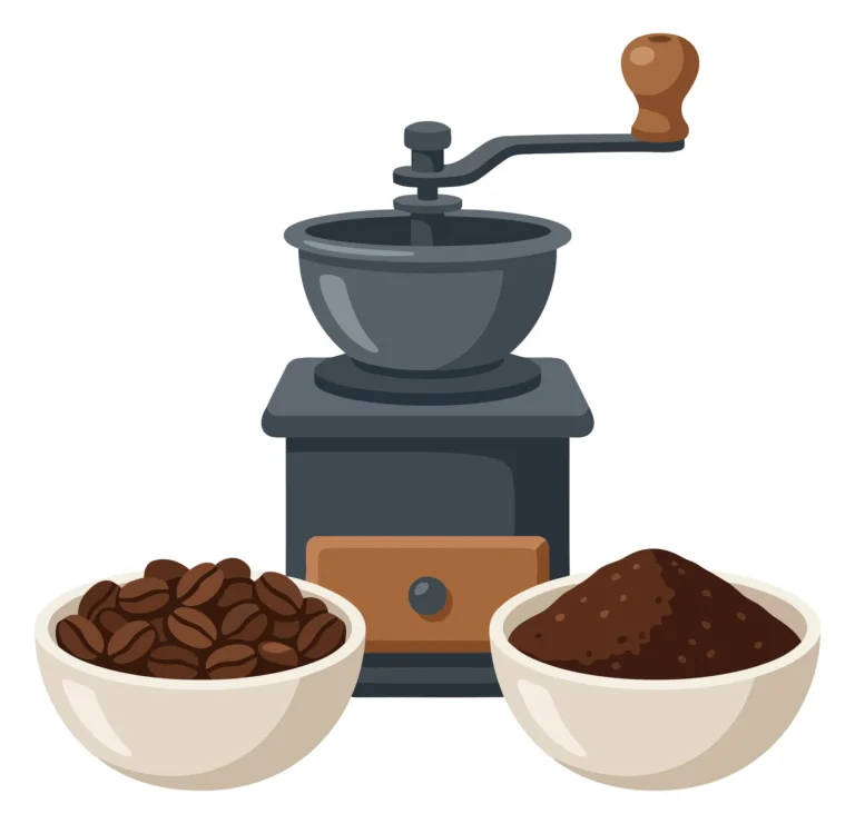 manual coffee grinder with roasted beans and ground powder