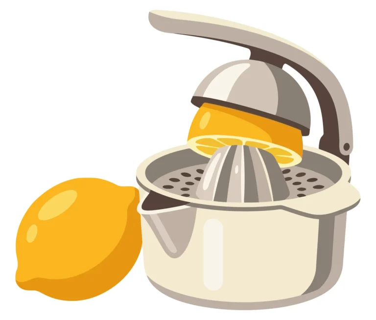 manual juicer with lemon fruit isolated on white background