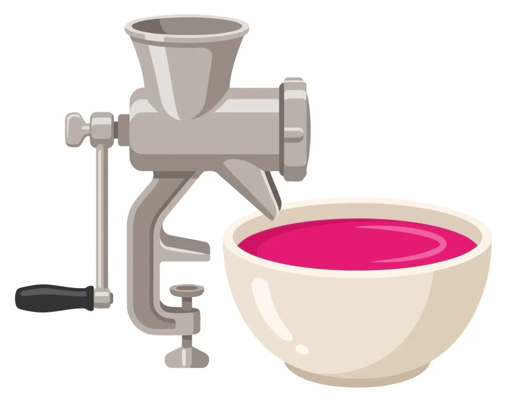 Manual Meat Grinder With Pink Sauce In A Bowl manual meat grinder with pink sauce in a bowl