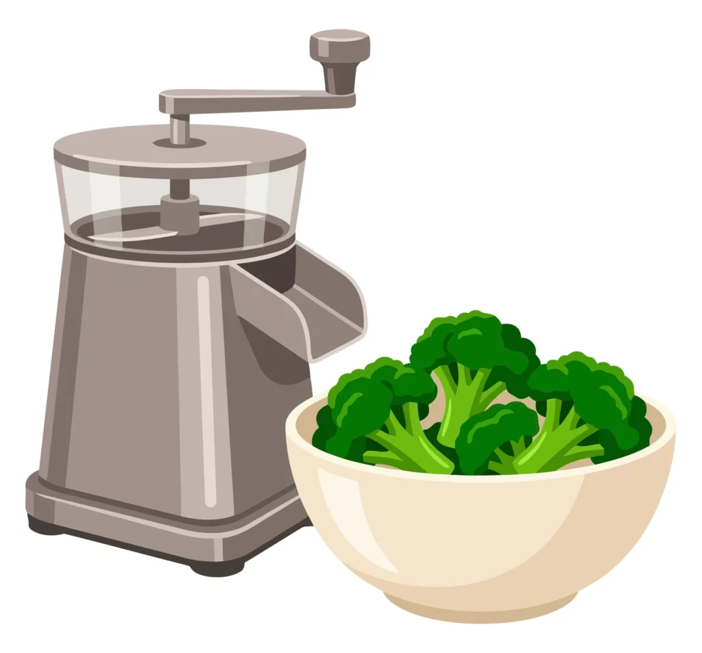 Manual Vegetable Grater Or Food Processor With A Bowl Of Fresh Broccoli Florets For Healthy Cooking And Meal Preparation manual vegetable grater or food processor with a bowl of fresh broccoli florets for healthy cooking and meal preparation
