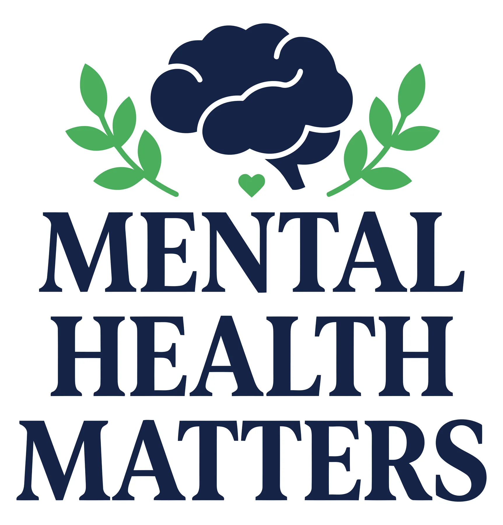 Mental Health Matters Typography with Brain and Leaves