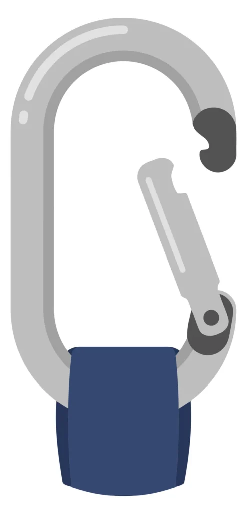 metal carabiner clip with blue fabric strap