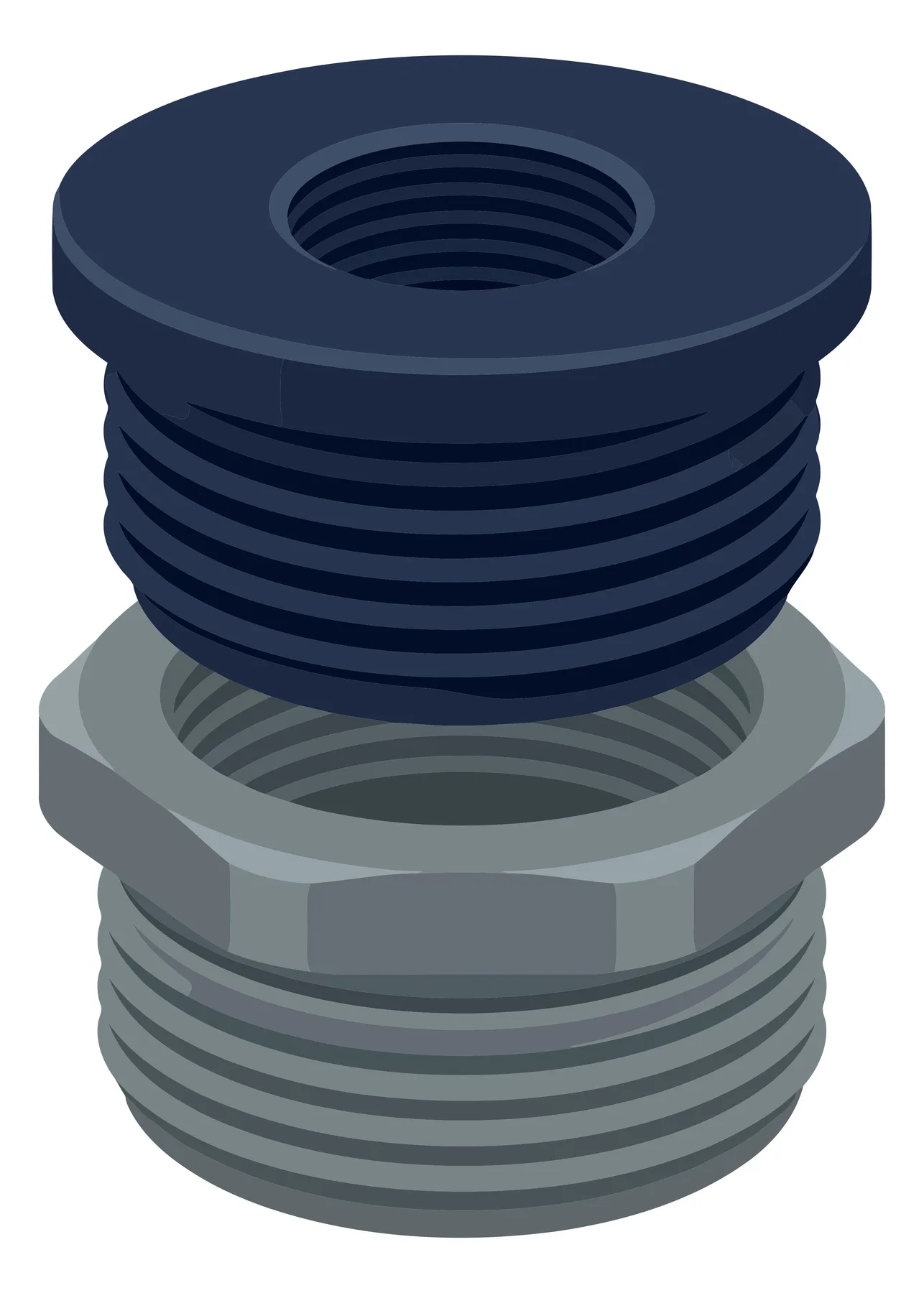 Metal Pipe Bushing and Reducer Fitting Vector Illustration