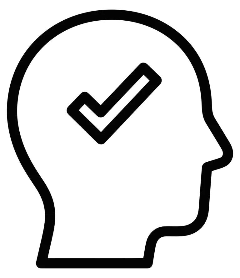 mindset icon, head with check mark symbol