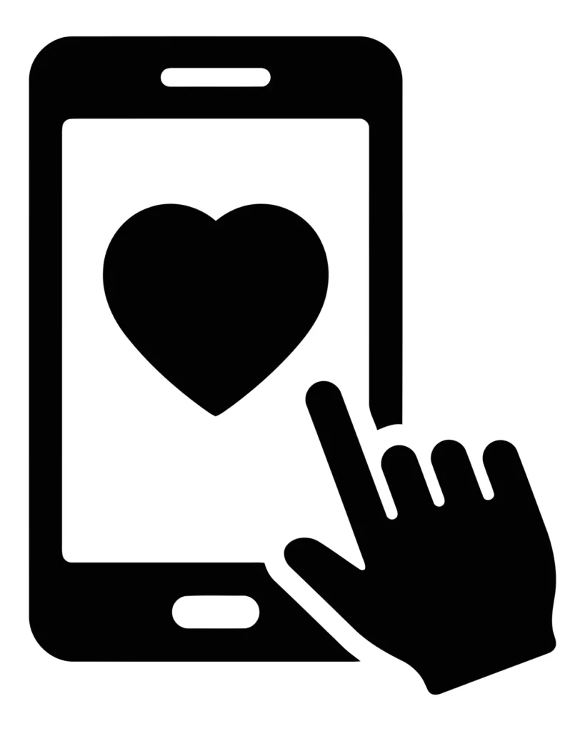 mobile phone with heart icon and touching hand vector illustration design