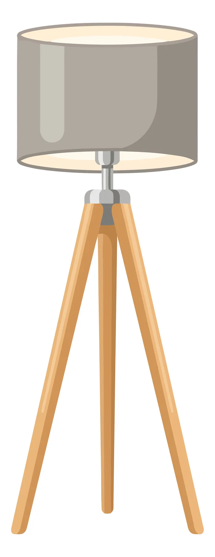 Modern Tripod Floor Lamp with Wooden Legs and Grey Shade