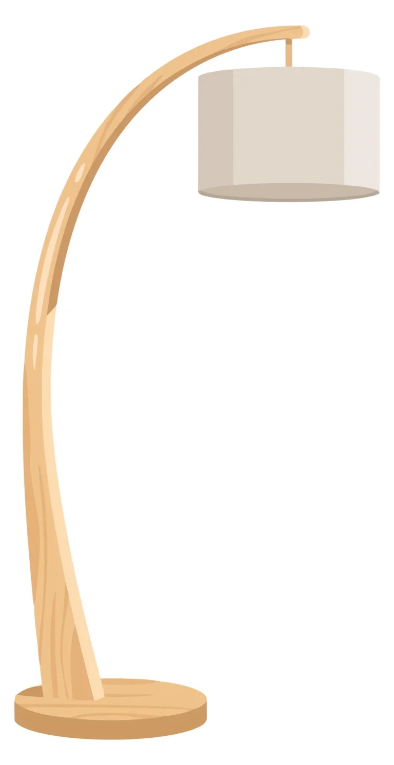 Arched Wooden Floor Lamp with Fabric Drum Shade