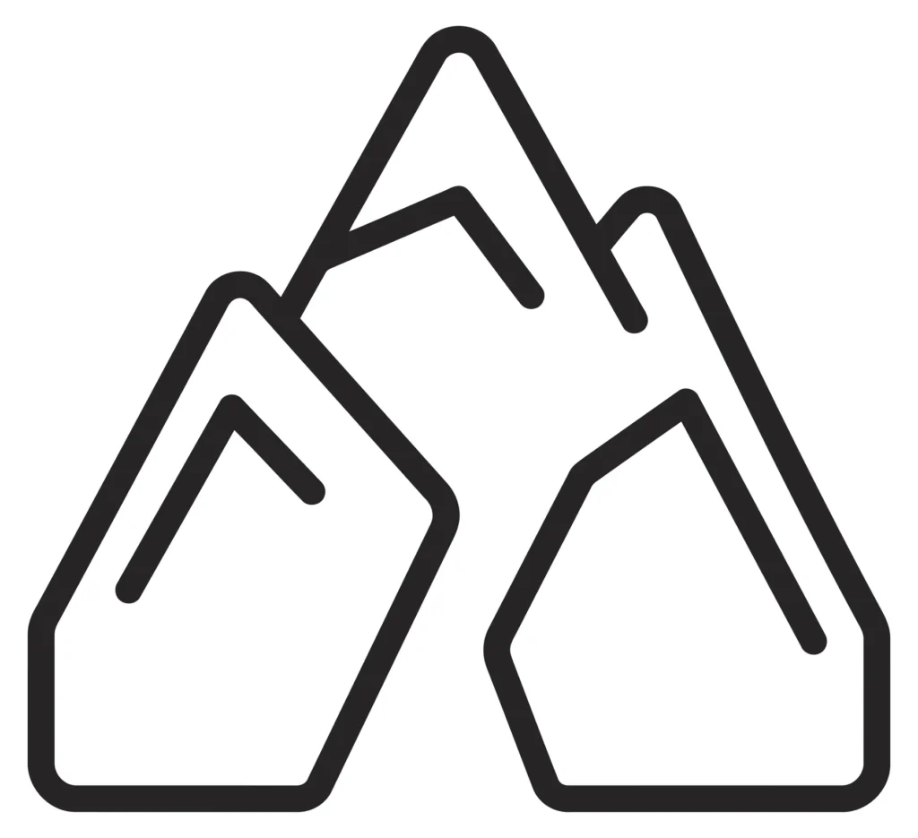 mountain peak icon, outdoor adventure and hiking symbol