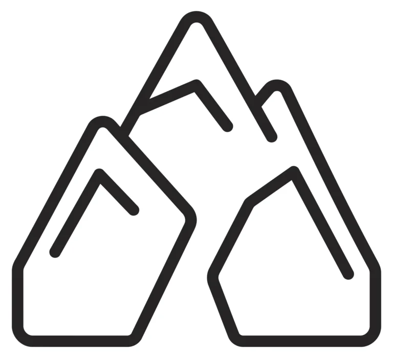 mountain peak icon, outdoor adventure and hiking symbol