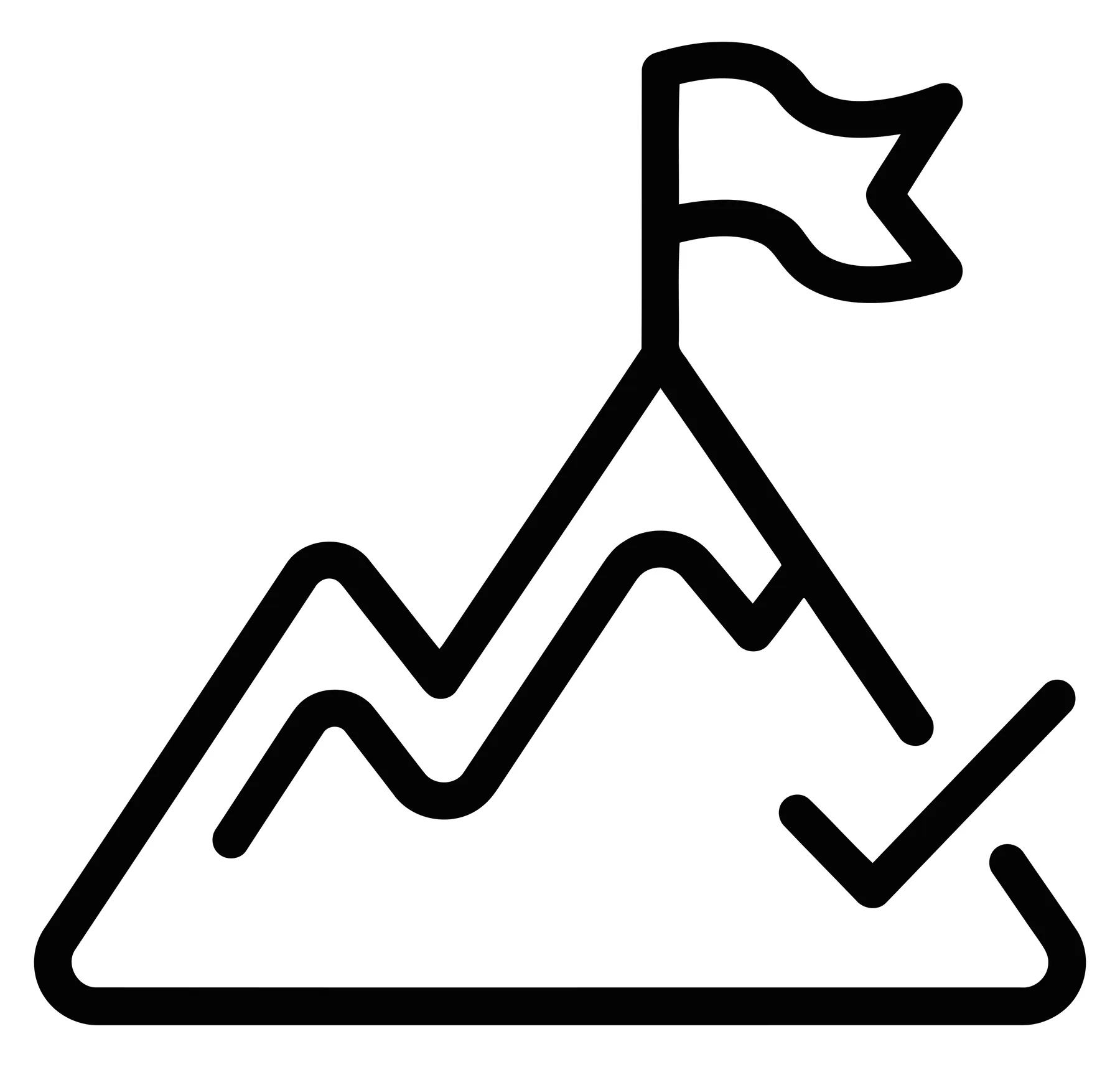 Minimalist Mountain Peak with Flag and Checkmark Icon